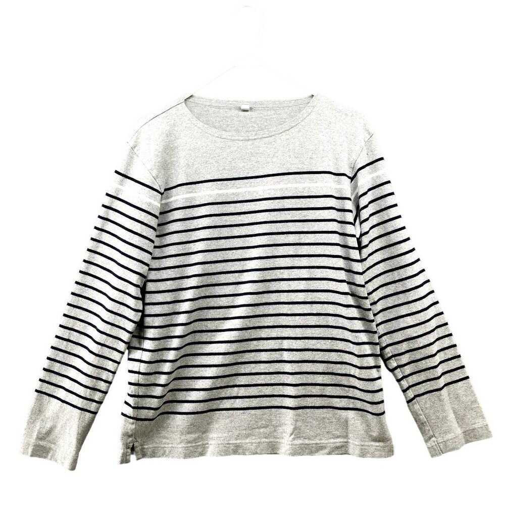 Uniqlo Long Sleeve T Shirt‎ Mens Small S Gray Striped Crewneck Cotton Knit
